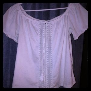 White cold shoulder crop top.